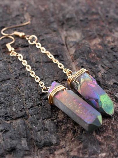 Multicolor Quartz Stone Pendant Earrings - INS | Online Fashion Free Shipping Clothing, Dresses, Tops, Shoes