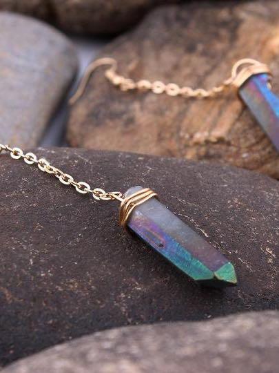 Multicolor Quartz Stone Pendant Earrings - INS | Online Fashion Free Shipping Clothing, Dresses, Tops, Shoes