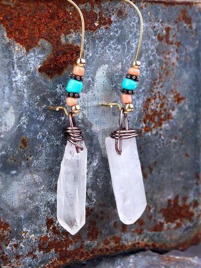 Multicolor Quartz Stone Pendant Earrings - INS | Online Fashion Free Shipping Clothing, Dresses, Tops, Shoes