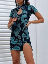 National Retro Split Cheongsam Dress - Mini Dresses - INS | Online Fashion Free Shipping Clothing, Dresses, Tops, Shoes - 14/05/2021 - 140521 - Color_Green