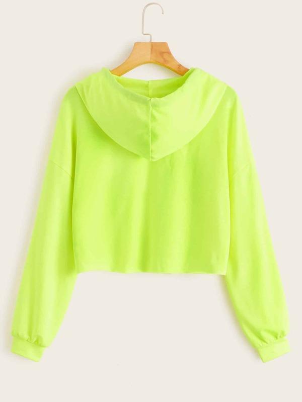 Neon Lime Letter Graphic Drawstring Hoodie - Sweatshirts - INS | Online Fashion Free Shipping Clothing, Dresses, Tops, Shoes - Casual - Color_Green - GMC-All Under $15