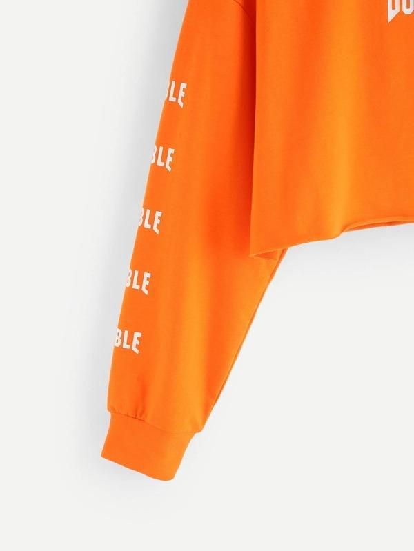 Neon Orange Neon Graphic Cropped Sweatshirt - INS | Online Fashion Free Shipping Clothing, Dresses, Tops, Shoes