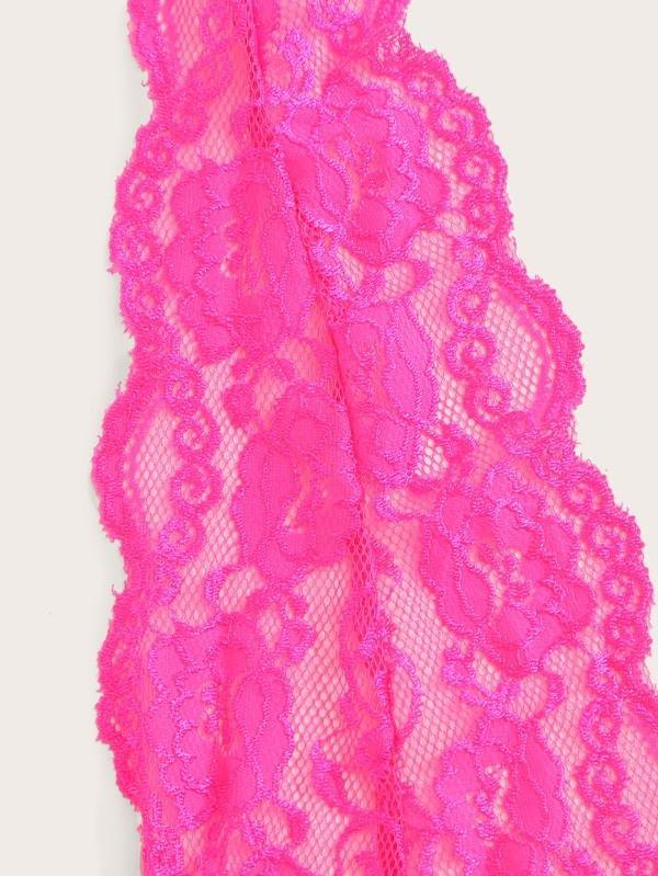 Neon Pink Floral Lace Sheer Teddy Bodysuit - INS | Online Fashion Free Shipping Clothing, Dresses, Tops, Shoes