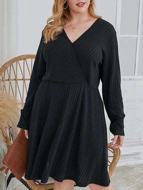 New Women V-neck Middle Dress - CURVE+PLUS - INS | Online Fashion Free Shipping Clothing, Dresses, Tops, Shoes - CURVE+PLUS - Mx Curve+Plus -