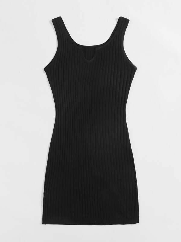 Notch Neck Rib-knit Sweater Dress - INS | Online Fashion Free Shipping Clothing, Dresses, Tops, Shoes