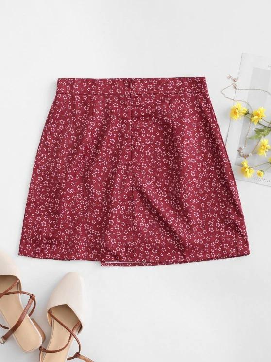 Notched Hem Ditsy Floral Mini Skirt - INS | Online Fashion Free Shipping Clothing, Dresses, Tops, Shoes