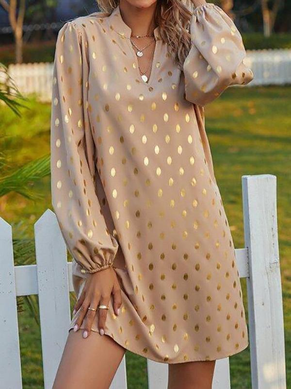 Notched Neck Gold Polka Dotted Tunic Dress Without Belt - Dresses - INS | Online Fashion Free Shipping Clothing, Dresses, Tops, Shoes - 01/28/2021 - Black - Blue