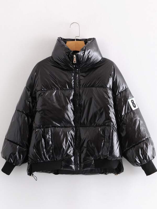 Number Patched Zip Up Puffer Jacket - INS | Online Fashion Free Shipping Clothing, Dresses, Tops, Shoes