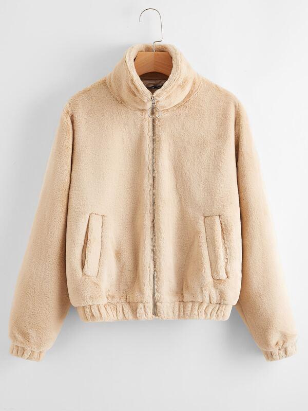 O-ring Zipper Fuzzy Jacket - INS | Online Fashion Free Shipping Clothing, Dresses, Tops, Shoes