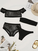 Off Shoulder Contrast Mesh Bikini Set - Bikini Sets - INS | Online Fashion Free Shipping Clothing, Dresses, Tops, Shoes - 26/04/2021 - BIK210427040 - Bikinis