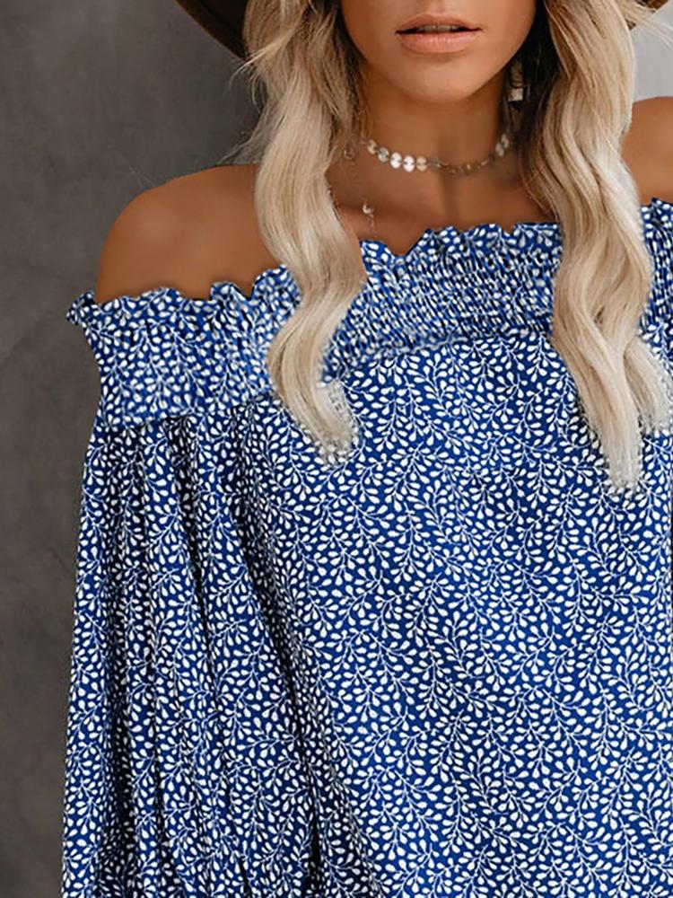 Off Shoulder Floral Print Lantern Sleeve Top - Blouses - INS | Online Fashion Free Shipping Clothing, Dresses, Tops, Shoes - 28/04/2021 - BLO210428047 - Blouses