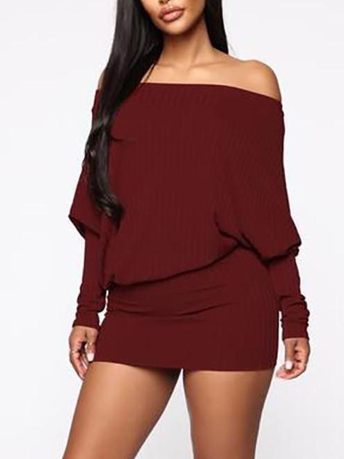 Off-Shoulder Long Sleeve Buttocks Wrap Mini Dress - Mini Dresses - INS | Online Fashion Free Shipping Clothing, Dresses, Tops, Shoes - 09/04/2021 - Color_Red - Colour_Black