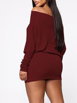 Off-Shoulder Long Sleeve Buttocks Wrap Mini Dress - Mini Dresses - INS | Online Fashion Free Shipping Clothing, Dresses, Tops, Shoes - 09/04/2021 - Color_Red - Colour_Black