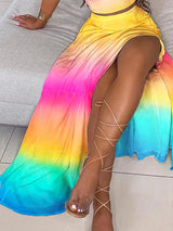 Off Shoulder Ombre Colorblock Top & High Slit Maxi Skirt Sets - Two-piece Outfits - INS | Online Fashion Free Shipping Clothing, Dresses, Tops, Shoes - 29/04/2021 - Color_Multicolor - Occasion_Vacation