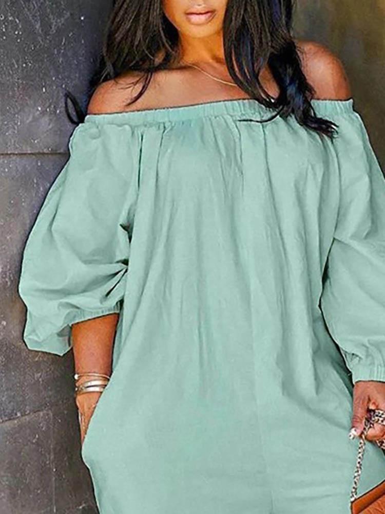 Off Shoulder Solid Lantern Sleeve Jumpsuit - Jumpsuits & Rompers - INS | Online Fashion Free Shipping Clothing, Dresses, Tops, Shoes - 29/04/2021 - Color_Black - Color_Green