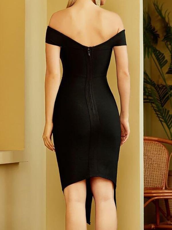 Off Shoulder Split Thigh Bodycon Dress - Dresses - INS | Online Fashion Free Shipping Clothing, Dresses, Tops, Shoes - 01/29/2021 - Black - Bodycon Dresses