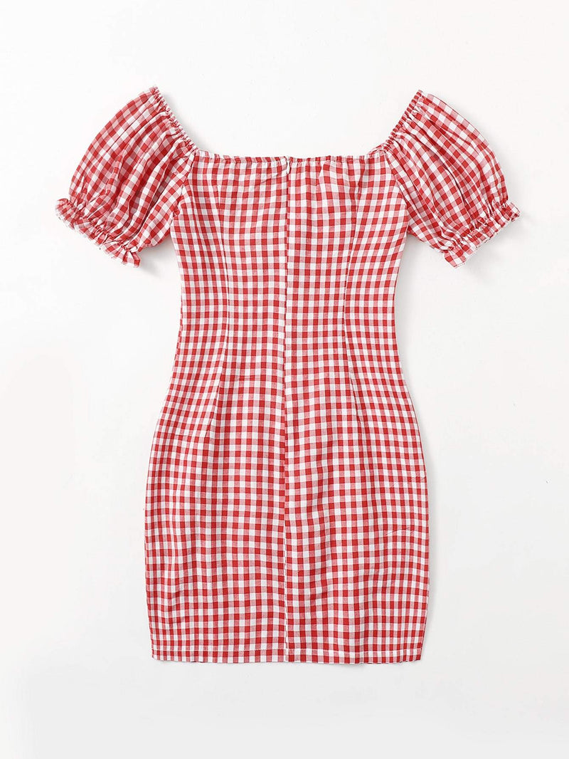 Off Shoulder Tie Front Gingham Dress - INS | Online Fashion Free Shipping Clothing, Dresses, Tops, Shoes