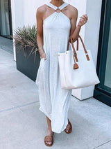 Off The Shoulder Comfortable Halterneck Casual Dress - Maxi Dresses - INS | Online Fashion Free Shipping Clothing, Dresses, Tops, Shoes - 20-30 - 27/07/2021 - Category_Maxi Dresses