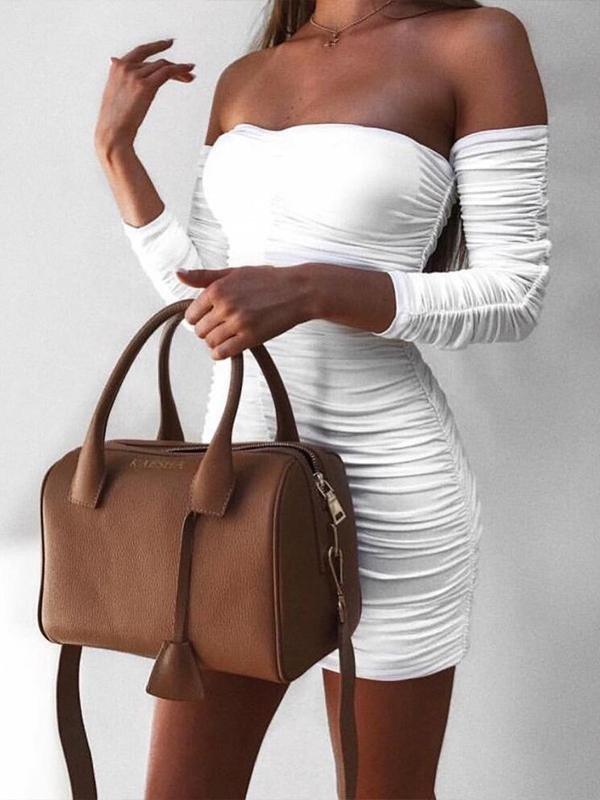 Off The Shoulder Folds Drawstring Tube Top Bodycon Dress - Mini Dresses - INS | Online Fashion Free Shipping Clothing, Dresses, Tops, Shoes - 21/04/2021 - Catagory_Mini Dresses - Color_Black