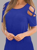 Off The Shoulder Round Neck Short Sleeve Dress - Mini Dresses - INS | Online Fashion Free Shipping Clothing, Dresses, Tops, Shoes - 07/06/2021 - Category_Mini Dresses - Color_Blue