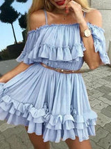 Off The Shoulder Short Sleeve Suspender Casual Dress - Mini Dresses - INS | Online Fashion Free Shipping Clothing, Dresses, Tops, Shoes - 15/07/2021 - 20-30 - Category_Mini Dresses