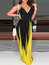 Ombre Colorblock Backless V-Neck Maxi Dress - Maxi Dresses - INS | Online Fashion Free Shipping Clothing, Dresses, Tops, Shoes - 29/04/2021 - Color_Yellow - DRE210429102