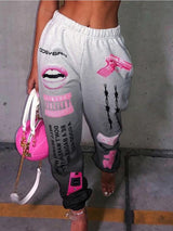 Ombre Colorblock Lip Letter Print Casual Pants - Pants - INS | Online Fashion Free Shipping Clothing, Dresses, Tops, Shoes - 04/05/2021 - Category_Pants - Color_Gray