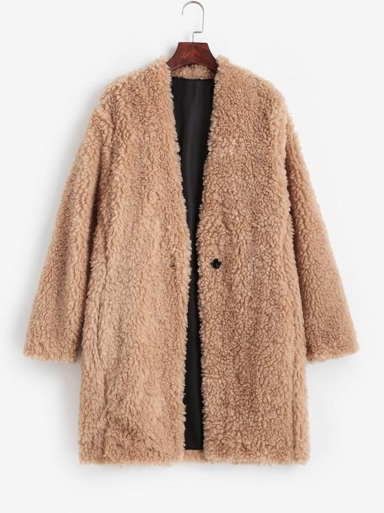 One Button Pocket Longline Teddy Coat - INS | Online Fashion Free Shipping Clothing, Dresses, Tops, Shoes