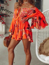 One-line Neck Long Sleeve Printed Dress - Mini Dresses - INS | Online Fashion Free Shipping Clothing, Dresses, Tops, Shoes - 19/06/2021 - 30-40 - color-orange
