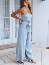 One Line Neck Solid Tie Jumpsuit - Jumpsuits & Rompers - INS | Online Fashion Free Shipping Clothing, Dresses, Tops, Shoes - 01/07/2021 - 20-30 - Bottoms
