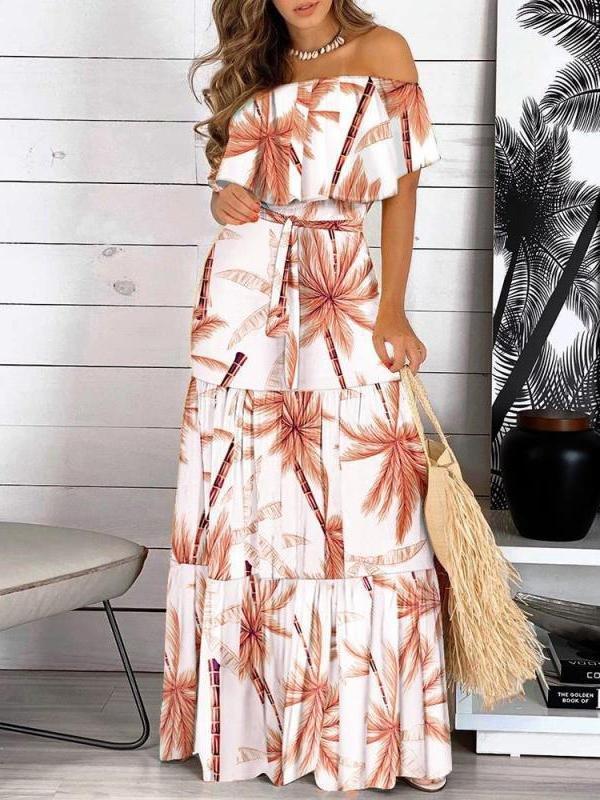 One-Line Neck Strapless Short Sleeve Dress - Maxi Dresses - INS | Online Fashion Free Shipping Clothing, Dresses, Tops, Shoes - 02/07/2021 - 30-40 - Category_Maxi Dresses