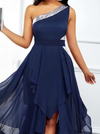 One-shoulder Asymmetrical Hem Slim Dress - Midi Dresses - INS | Online Fashion Free Shipping Clothing, Dresses, Tops, Shoes - 09/06/2021 - Category_Midi Dresses - Color_Black