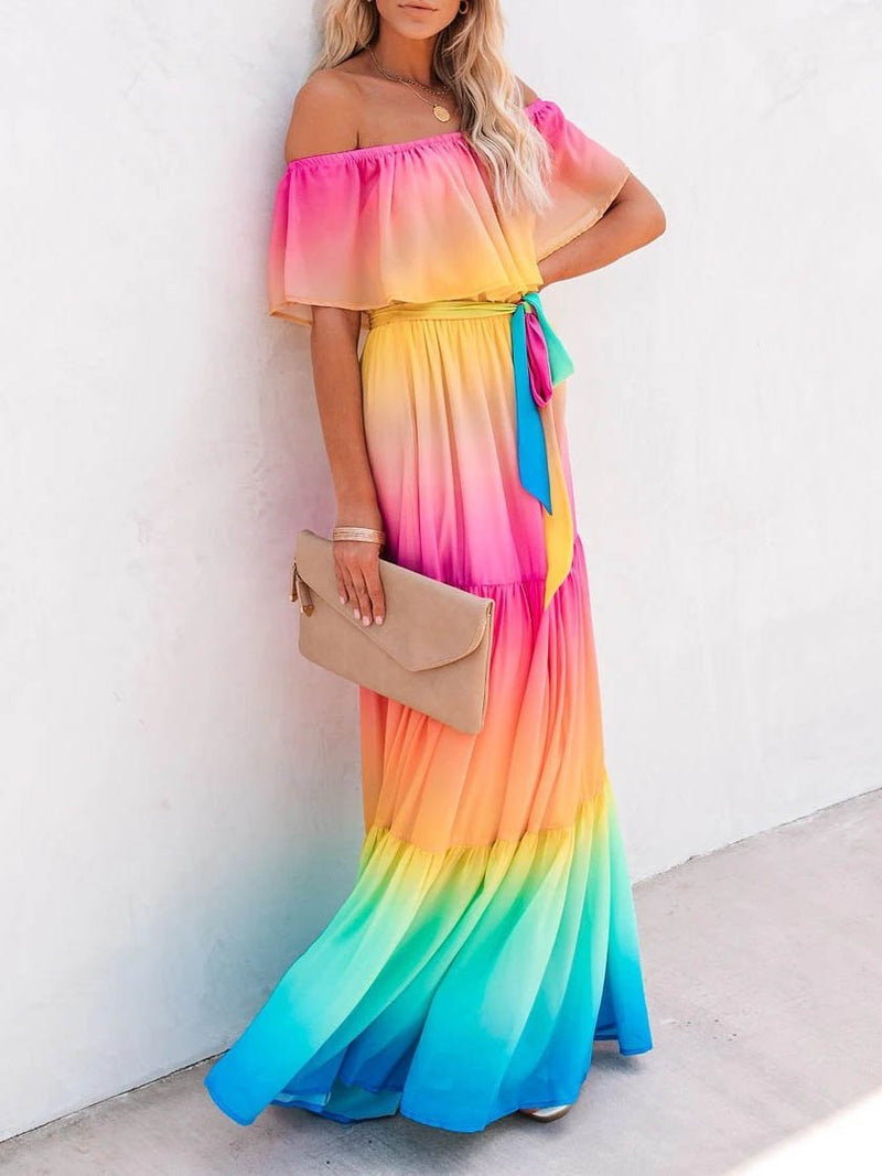 One Shoulder Contrasting Color Maxi Dress - Maxi Dresses - INS | Online Fashion Free Shipping Clothing, Dresses, Tops, Shoes - 05/06/2021 - Color_Purple - DRE2106050115