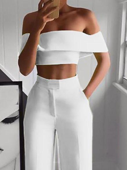 One-Shoulder Crop Top & Mopping Pants Two-Piece Suit - Sets - INS | Online Fashion Free Shipping Clothing, Dresses, Tops, Shoes - 18/06/2021 - 30-40 - Category_Sets