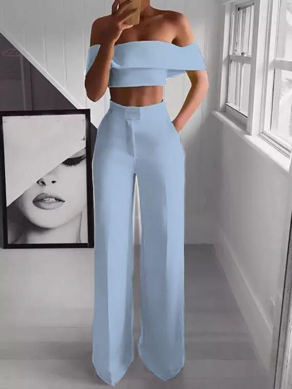 One-Shoulder Crop Top & Mopping Pants Two-Piece Suit - Sets - INS | Online Fashion Free Shipping Clothing, Dresses, Tops, Shoes - 18/06/2021 - 30-40 - Category_Sets