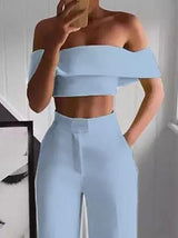 One-Shoulder Crop Top & Mopping Pants Two-Piece Suit - Sets - INS | Online Fashion Free Shipping Clothing, Dresses, Tops, Shoes - 18/06/2021 - 30-40 - Category_Sets