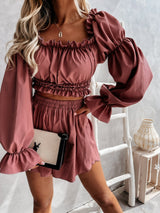 One-Shoulder Crop Top & Shorts Two-Piece Set - Sets - INS | Online Fashion Free Shipping Clothing, Dresses, Tops, Shoes - 16/06/2021 - 30-40 - Bottom