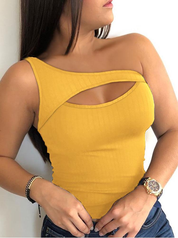 One Shoulder Cutout Ribbed Zipper Design Top - Tank Tops - INS | Online Fashion Free Shipping Clothing, Dresses, Tops, Shoes - 28/04/2021 - Color_Black - Color_Pink
