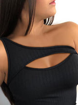 One Shoulder Cutout Ribbed Zipper Design Top - Tank Tops - INS | Online Fashion Free Shipping Clothing, Dresses, Tops, Shoes - 28/04/2021 - Color_Black - Color_Pink