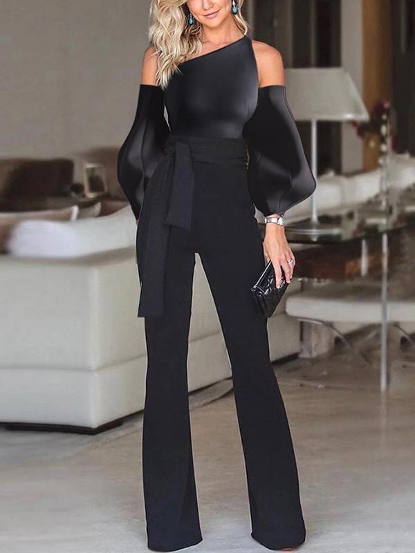 One-Shoulder High Waist Solid Jumpsuit - Jumpsuit & Rompers - INS | Online Fashion Free Shipping Clothing, Dresses, Tops, Shoes - 16/06/2021 - 30-40 - Bottom