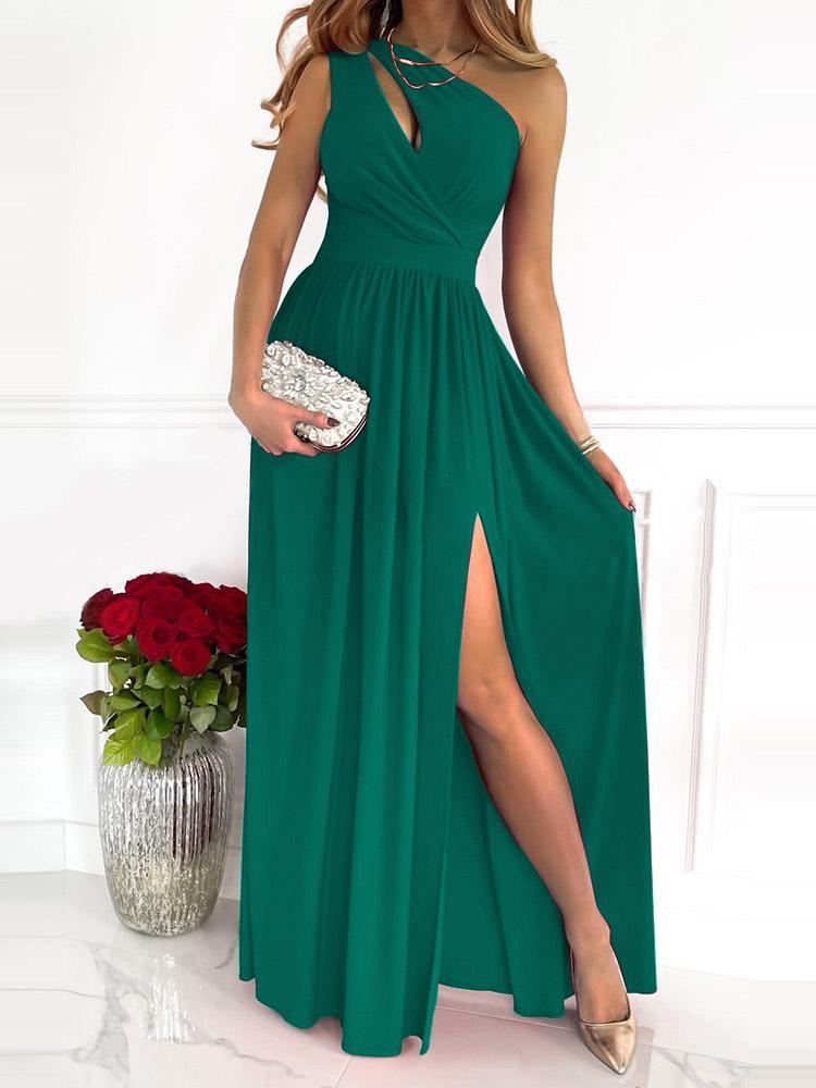 One-Shoulder Hollow High Slit Maxi Dress - Maxi Dresses - INS | Online Fashion Free Shipping Clothing, Dresses, Tops, Shoes - 30-40 - 30/07/2021 - Category_Maxi Dresses