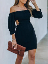 One-shoulder Open Back Mid-sleeve Dress - Mini Dresses - INS | Online Fashion Free Shipping Clothing, Dresses, Tops, Shoes - 13/07/2021 - 20-30 - color-black