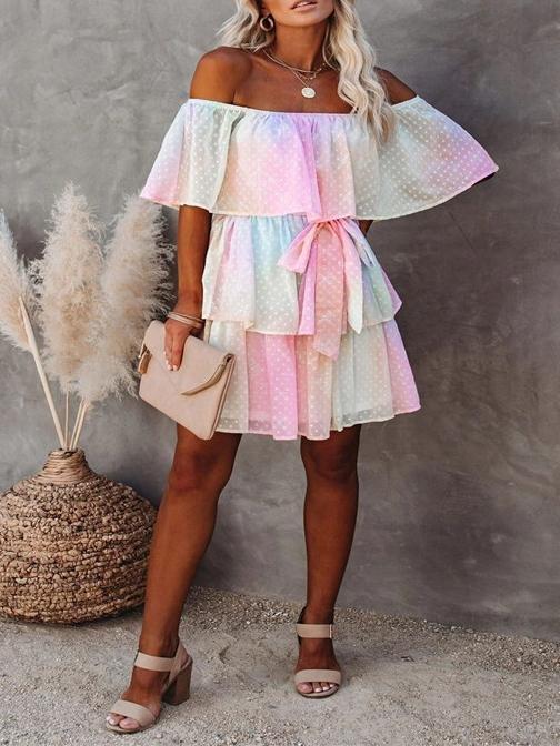 One-shoulder Short-sleeved Bow Dress - Mini Dresses - INS | Online Fashion Free Shipping Clothing, Dresses, Tops, Shoes - 11/06/2021 - Color_Pink - DRE2106110379