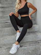 One Shoulder Sports Bra & Leggings - Activewear - INS | Online Fashion Free Shipping Clothing, Dresses, Tops, Shoes - 02/03/2021 - Activewear - Black