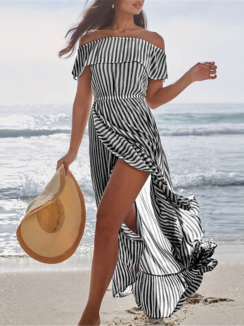 One-shoulder Stripe Slit Irregular Long Skirt - Maxi Dresses - INS | Online Fashion Free Shipping Clothing, Dresses, Tops, Shoes - 09/06/2021 - Color_Black - Color_Blue