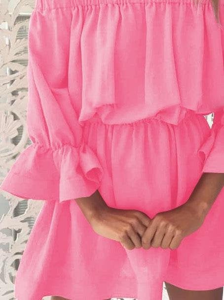 One shoulder Waisted Three-quarter Sleeve Dress - Mini Dresses - INS | Online Fashion Free Shipping Clothing, Dresses, Tops, Shoes - 04/06/2021 - Category_Mini Dresses - Color_Black