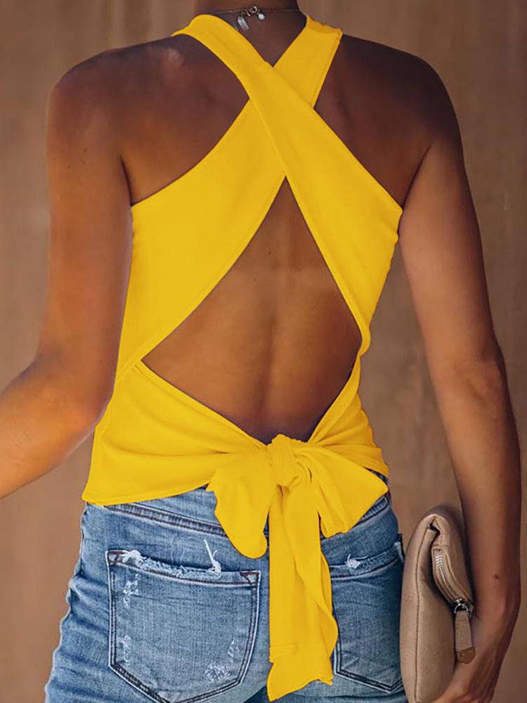 Open Back Knotted Design Top - Tank Tops - INS | Online Fashion Free Shipping Clothing, Dresses, Tops, Shoes - 28/04/2021 - Color_White - Color_Yellow
