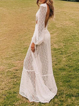 Open Back Lace Lantern Sleeve Hollow Dress - Maxi Dresses - INS | Online Fashion Free Shipping Clothing, Dresses, Tops, Shoes - 17/06/2021 - 40-50 - Category_Maxi Dresses