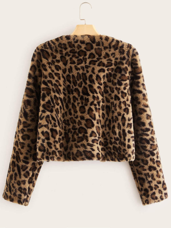 Open Front Leopard Print Fuzzy Coat - INS | Online Fashion Free Shipping Clothing, Dresses, Tops, Shoes