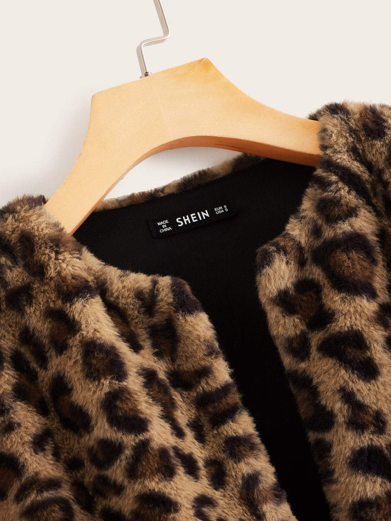 Open Front Leopard Print Fuzzy Coat - INS | Online Fashion Free Shipping Clothing, Dresses, Tops, Shoes